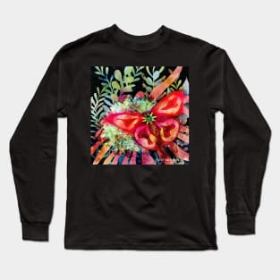 Tropical Strawberry Butterfly Negative Painting Long Sleeve T-Shirt